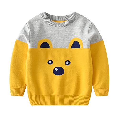 Toddler Kids Sweaters Baby Boys Girls Knit Sweater Warm Long Sleeve Crew Neck Pullover (Yellow, 5-6 Years)