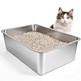 Stainless Steel Cat Litter Box: Our large cat litter box is made of durable stainless steel, which is super long lasting, rustproof, scratchproof, eco-friendly. Extra-large Hide Side Litter Box: Size of this large litter box is 23.5" Length x 15.5" W...