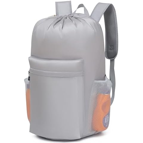 Polecasa Durable Backpack Laundry Bag with Padded Shoulder Straps, 130gsm Tear Resistant Fabric and Multi Pockets, Large Waterproof Dirty Clothes Drawstring Bag for Dorm, College, Silver Cover