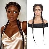 Olymei Dutch Braid Wig Braided Lace Front Wig with Baby Hair Box Braid Wig Premium Synthetic Braided Lace Wig Dutch knotless Braided Wigs for Balck Women Brown Braided Wig 36 inch