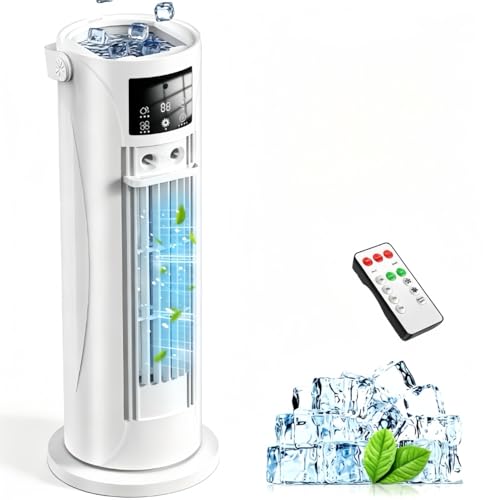 Climatiseur Mobile avec Mode Tempête, Rafraîchisseur d’Air 4 en 1 Silencieux 28dB, Oscillation 120°, 4 Vitesses Vent Naturel 3D Sommeil, 2 Brumisations, Minuterie 8H pour Chambre Bureau（Blanc cassé ）
