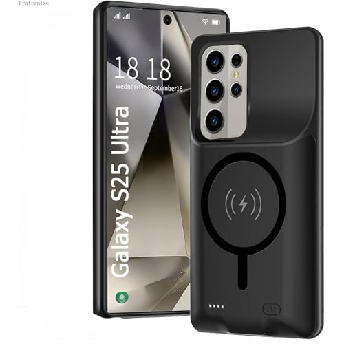 Carcasa de batería para Samsung Galaxy S25 Ultra, 10000 mAh magnética compatible con carga inalámbrica, funda protectora para cargador de batería de emergencia extendida, color negro