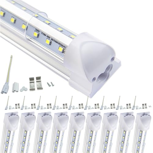 aiwooping,8FT 68W T8 Integrated V-Shape LED Tube Light, Super Bright & Energy Saving, 120° Wide Angle, Flicker-Free for Garage/Warehouse/Factory Pack of 10 (Warm White 3000K, 8FT 68W Clear Cover)