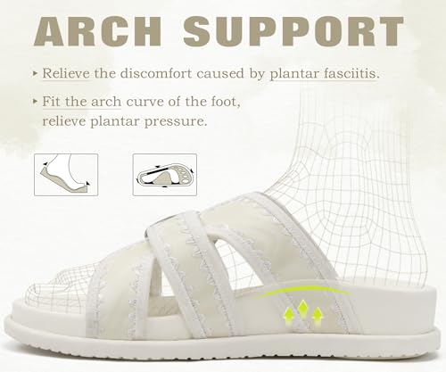 COFACE Women's Flat Sandals 2026 Fashion Summer Dressy Trendy Walking Sandals with Arch Support Size 8 Beach White Orthopedic Sandals Outdoor Slides by COFACE - Used condition - Image 3