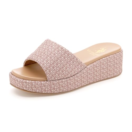Image of U.S. POLO ASSN. Savina Brown Monogram Print Wedges With Premium Upper