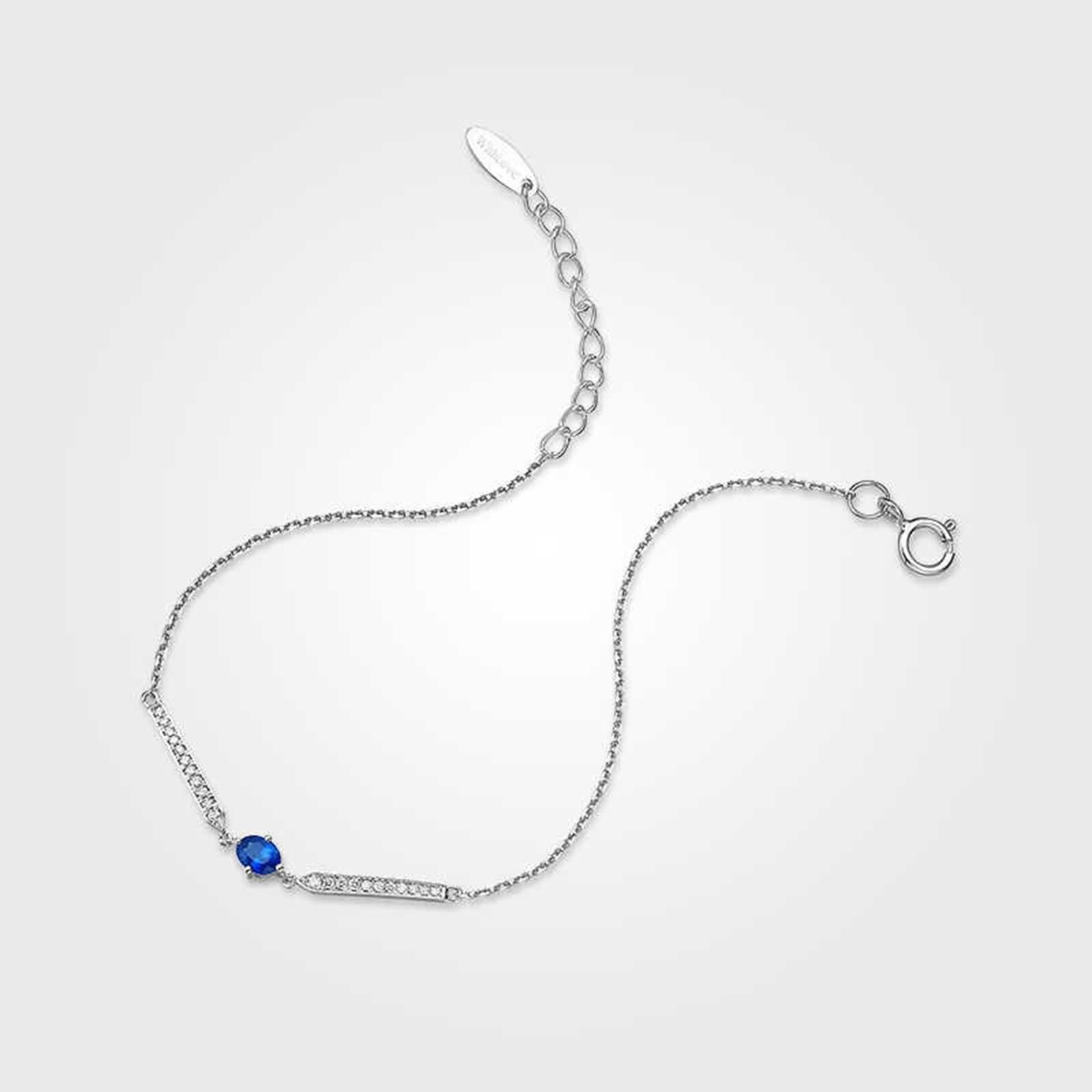 Pulsera de moda para mujer, pulseras de cadena de zafiro azul de 0,25 quilates, cadena ovalada de oro blanco con diamantes