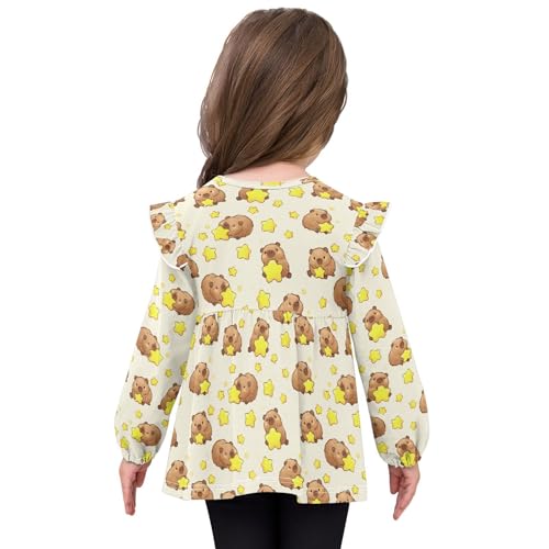 Cute Capybara Star Girls Shirts Cotton Long Sleeve Ruffle Toddler Tee Tops4