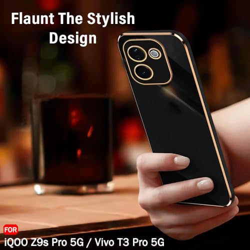 Image of TheGiftKart Luxurious Golden-Plated Back Cover Case for iQOO Z9s Pro 5G / Vivo T3 Pro 5G | Raised Lips for Camera & Screen Protection | Shockproof Design | Back Cover Case (TPU, Black)