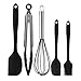 AINMEGE Utensilios de Cocina Juego de Silicona Herramientas para Hornear Incluye raspador Batidor Parrilla Pinzas Cepillo de Silicona (5 Piezas Negro)
