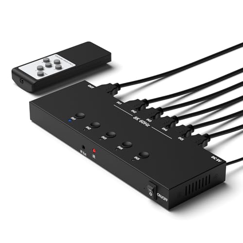 Image of 5Port HDMI Switcher 8K@60Hz 5In 1Out HDMI Selector with IR Remote Supports Full HD 4K /1080P /3D & HDCP2.2 for Switch,Xbox,PS4 /PS5,Fire Stick,Roku,Apple TV