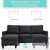 HOMCOM Ecksofa, 3 Sitzer Sofa und Kissen, Eckcouch, L-Form Couch für Wohnzimmer, Schlafzimmer 197 x 139 x 91 cm, Leinen, Dunkelgrau