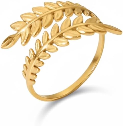 18K Yellow Gold Plated Leaf Wrap Ring for Women, Boho Nature-Inspired Branch Design, Adjustable Wrap Band, Gold Plated over Stainless Steel, Tarnish Resistant, Adjustable to Sizes 6-9