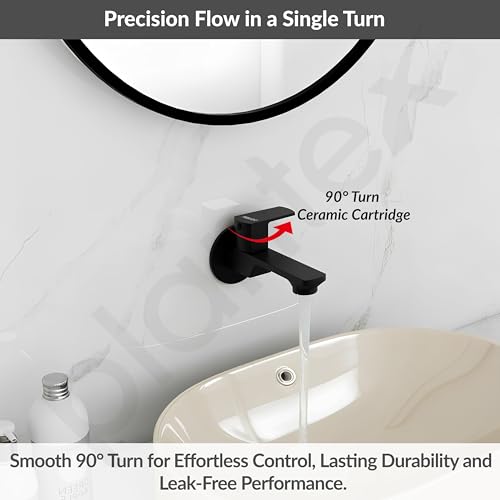 Image of Plantex Single Lever Long Body Bib Tap for Bathroom with Water Saving Aerator /Tap for Wash Basin with Brass Spindle /Wall Mount Bib Tap with Wall Flange and Teflon Tape (SAGA-Black)
