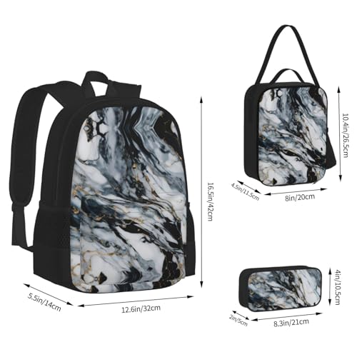 nanger Marble Print 3-Piece Set Backpack, Lunch Bag And Pencil Case, For Travel, College, And Daily Use4