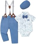 WESIDOM Baby Boy Clothes Suit 0-24M Infant Gentleman Wedding Outfit Shirt+Bowtie+Beret+Suspender Pants Clothing Set