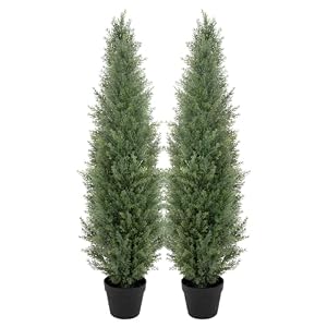 bellacat UV Resistant Artificial Topiary Trees Outdoor, Faux Cedar Tree with Full & Realistic Leaves, Fake Cypress Tree for Front Door Proch Patio Deck Balcony Yard Decor(120cm, 2Pack)