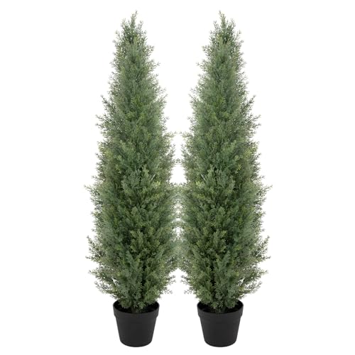 Bellacat 4ft UV Resistant Artificial Topiary Trees Outdoor, 48in Faux Cedar Tree with Full...
