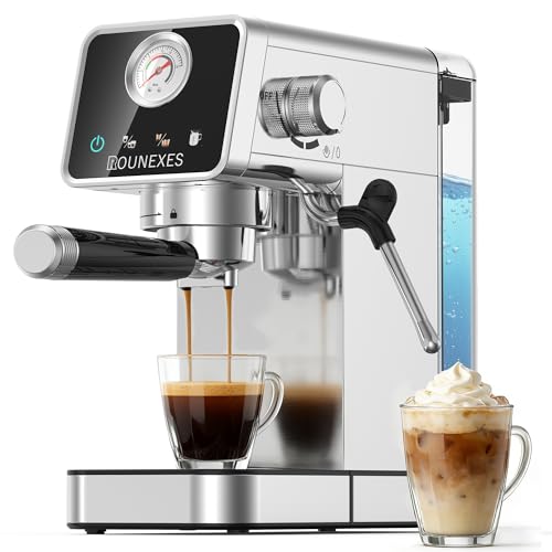 Rounexes 20 Bar Espresso Machine, Semi-Automatic Espresso Machine with Milk Frother, Compact Espresso Coffee Maker For Café-Quality Lattes and Cappuccinos at Home & Office