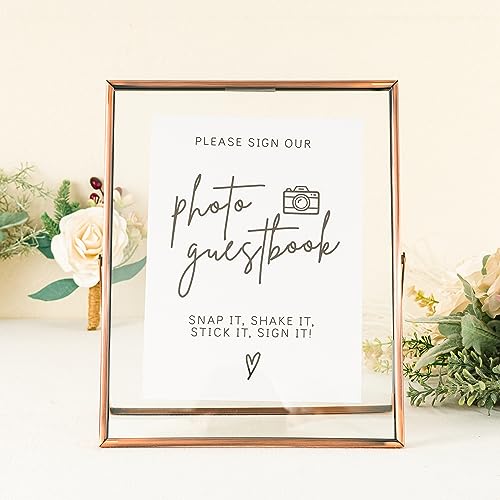 Image of Calculs Wedding Photo Guest Book Sign, 10x12 Copper Floating Picture Frame | Double glass metal frame, fits 8x10 insert, photo guest book station, reusable tabletop frame for signs and photos