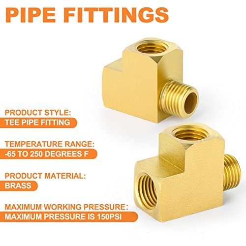 Image of GASHER 1 Pcs Brass Tee Fitting, 1 /4 inch FNPT x 1 /4 inch FNPTx 1 /4 inch MNPT Pipe Fittings, Male Run Tee