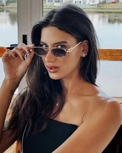 Image of Rmerom Retro Gold Metal Oval 90s Sunglasses for Women Small Chic Sunnies