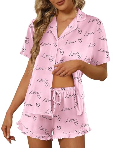 Image of Ekouaer Pajamas Set for Women Short Sleeve Sleepwear Button Down Pjs Lounge Sets Soft Nightwear