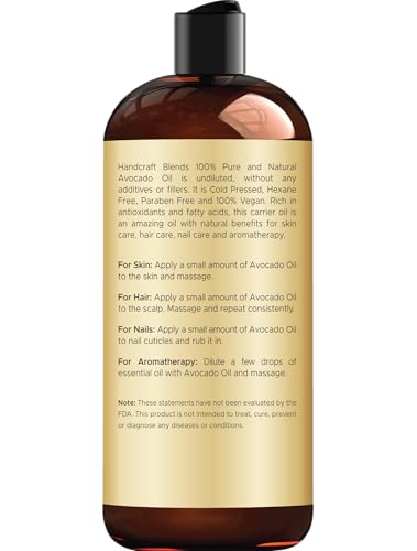Handcraft Blends Avocado Oil - Cold-Pressed 16 Fl Oz - 100% Pure and Natural - Premium Grade Carrier Oil for Skin and Hair - Hair and Body - Massage - Hexane-Free - Image 3