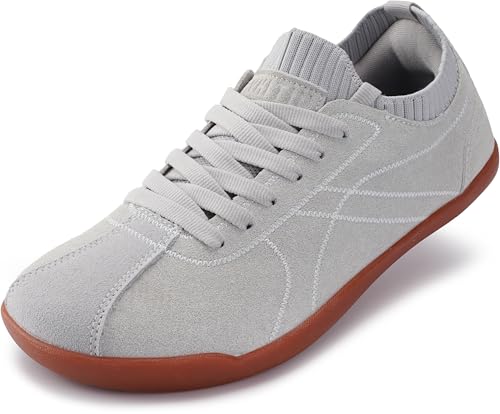 WHITIN Women's Wide Width Toe Box Minimalist Minimus Zero Drop Barefoot Shoes Size 8 Casual Fashion Comfy Walking Non Slip Suede Sneaker Grey 39