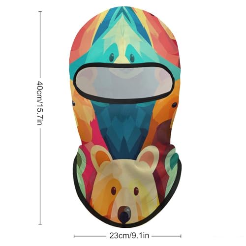 Balaclava para hombre, máscara para esquí y ciclismo, cubre cara y cuello, diseño colorido con osos, invierno miniatura 2