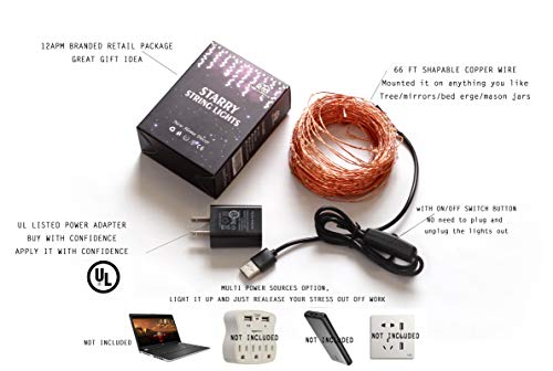 12Apm Dimmable Starry Fairy Copper String Lights, 66 Ft 200 Leds With Usb Plug In Powered For Bedroom Indoor Wedding Party Halloween Thanksgiving Christmas Ambiance Lighting, Ip 65 Waterproof #TOP6