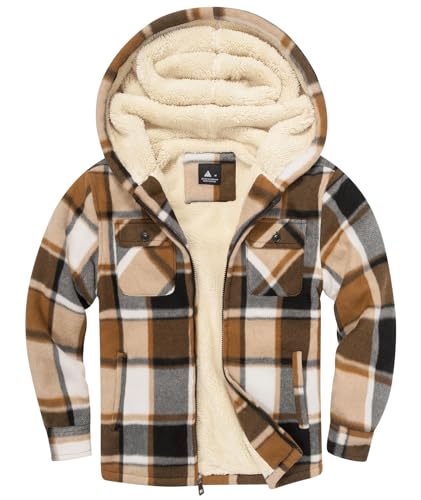 Image of V VALANCH Boys Flannel Jacket Hooded Fleece Lined Zip-up Hoodies Plaid Coat for Kids