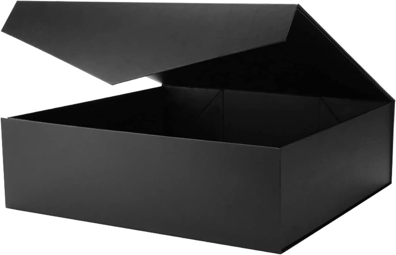 Extra Large Gift Box with Lid 16.3x14.2x5 Inches, Black Gift Box Large, Groomsman Box, Magnetic Gift Box for Clothes and Large Gifts (Matte Black) 16.3x14.2x5-Black-Magnetic Closure-1 Pack