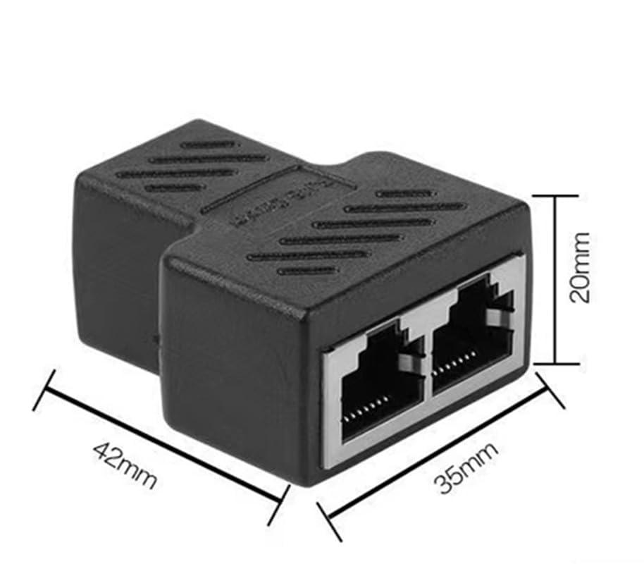 Image of RJ45 Ethernet Cable Splitter Network Adapter, 1 Female to 2 Female LAN Ethernet LAN Network Extension Splitter Cable for Cat 5, Cat5e, Cat 6,Black 1 Pack