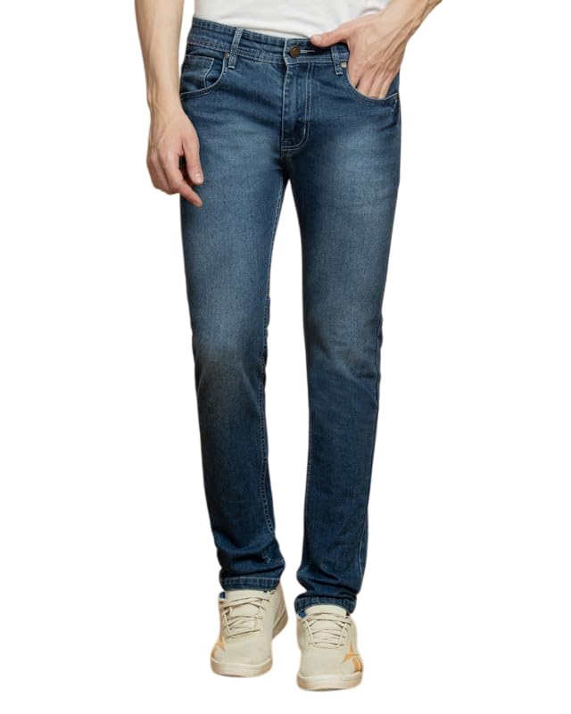 men’s dark blue slim fit denim jeans | mid-rise stretchable casual jeans -size - 30