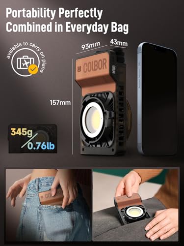 Image of COLBOR Video Light, W100 100W 2700K-6500K Bi-Color Pocket Continuous Output Lighting with LED Screen 3 Powering Options APP Control for Filmmaking Live Streaming, Cob-Video-Light-Photography-Studio