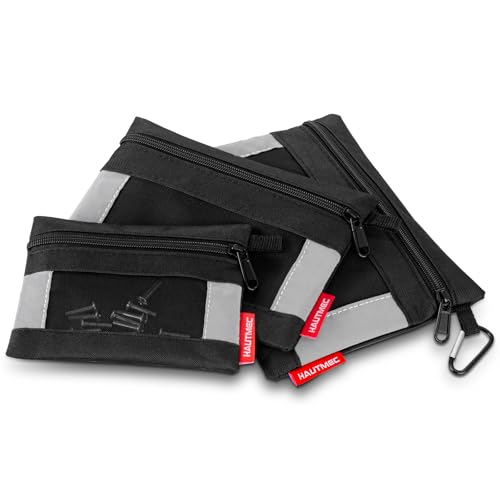 HAUTMEC 3 Pieces Small Tool Pouch, Zippered Tool Bags with Mesh Window and Carabiner, Durable Utility Tool Organizer for Tools, Parts & Accessories – HT0126