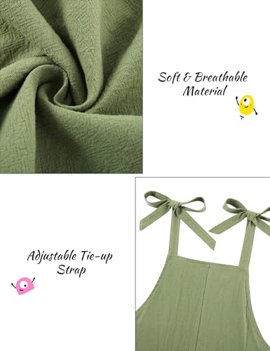 Image of Girls Romper Sleeveless Adjustable Tie-Up Strap Short Jumpsuits Summer Clothes with Pocket 5-12 years