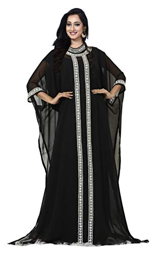 KoC Women's Kaftan Maxi Dress Farasha Caftan KFTN123-Black