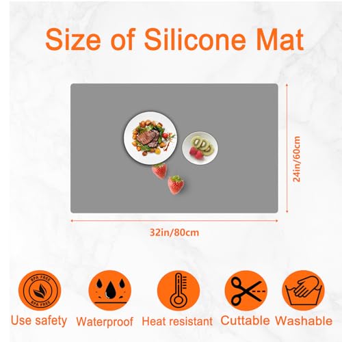 Image of 32''x24''(80cmx60cm) Large Silicone Mat for Kitchen Counter, Heat Resistant Countertop Protector, Non-Slip Waterproof Kitchen Island Mat, Easy to Clean, Semitransparent