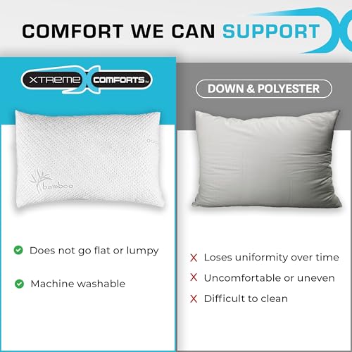 Xtreme Comforts Memory Foam Pillows Made in The USA - Standard Size, Slim Cooling Pillow for Sleeping on Side, Back & Stomach - Firm and Soft Bed Pillows - Thumbnail 6