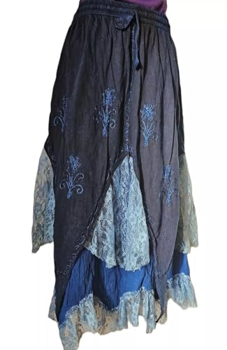 Karma Handicrafts Handmade Bohemian Hippy Patchwork Skirt Festival Cotton Elastic Lace Dress S302