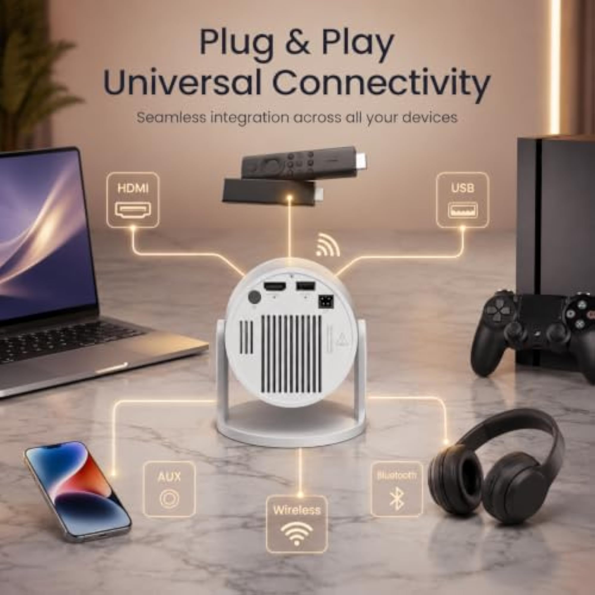 Smart LED Projector for Room, Android 12, 1080P