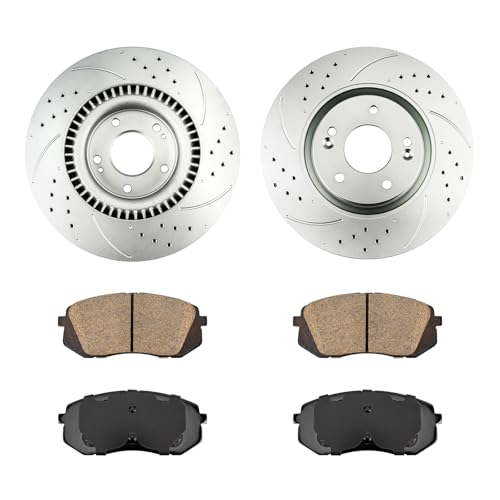 KAX Front Brake Kit, Drilled and Slotted Brake Rotors, Ceramic Brake Pads | Fits Hyundai Sonata 2016-2019, Kia Optima 2016-2020 (17.00 inch Wheels; Electric Parking Brake; 12.60 inch Front Rotor) by KAX - Image 2