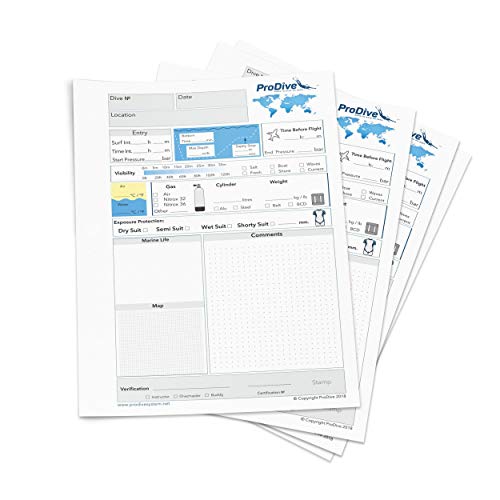 ProDive PADI Standaard Duik Log Boek Navulling Pagina's 25 Pagina's 50 Duiken 3 Hole