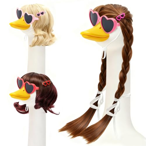 Chris.W 3Pcs Summer Goose Outfit Wigs and Sunglasses Cute Hawaii Porch Goose Costume Set for 17 & 23 Lawn Goose Funny Outdoor Garden Yard Hawaiian Decoration Romantic Goose Accessories Gift