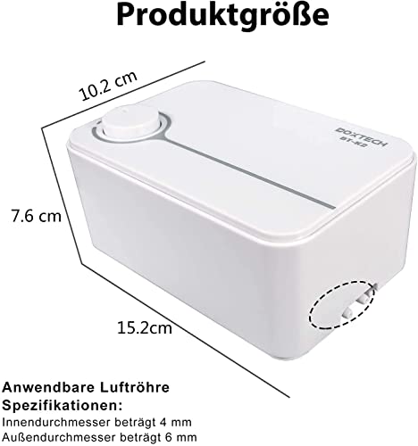 Boxtech Ossigenatore per Acquario, Aeratore Acquario Ultra Silenziosa con Flusso d'aria Regolabile, Potente Pompa d'aria Acquario con 2 Uscite per Pompare Bolle d'aria per Acquario da 10-550L - Image 4