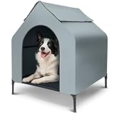 Joyfultails 49' Elevated Dog House for Large Dogs, Outdoor Dog Shelter with Removable Roof, Raised Cooling Dog Bed with Canopy, Breathable Mesh Dog House for Indoor Outdoor Use