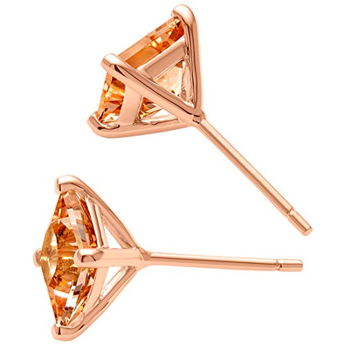 Peora Morganite Stud Earrings for Women in 14 Karat Rose Gold, Classic Solitaire Princess Cut, 6mm, 2 Carats total, Friction Back, Pink Peach Morganite Earrings, Fine Gold Jewelry3