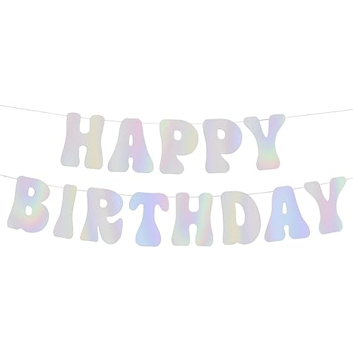 xo, Fetti Iridescent Happy Birthday Foil Banner - 5 Ft. | Bday Party Decorations, 70s Cool Birthday Decor, Sweet 16, 21st