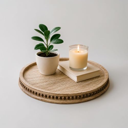 Image of Round Wood Serving Tray, Rustic Nesting Trays Stackable Platters for Serving Cakes, Pastries, Snacks, Breakfast,Decorative Wooden Beaded Tray 10 inches Centerpiece for Dining & Coffee Table